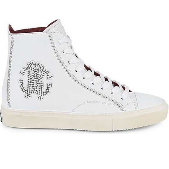 Roberto Cavalli Other - NEW $550 Roberto Cavalli Logo High Top Sneakers!  e 43.5 US 10.5  White Leather
